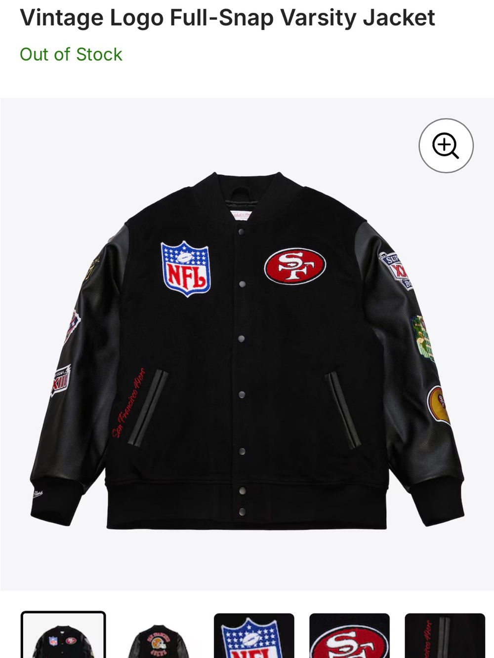 NFL Black & Red San Francisco 49ers Varsity Bomber Jacket